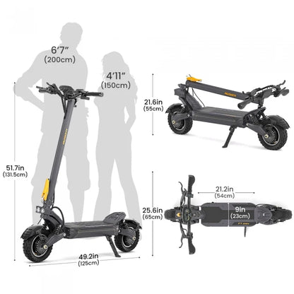 Składana hulajnoga elektryczna Ausom F1 Max, silnik 2*1400W, bateria 60V 20,8Ah, opony 10x3,0 cali, maks. prędkość 72 km/h - Dostawca